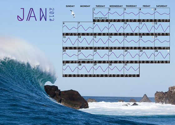 January 2013 Desktop Calendar Tide Chart Wallpaper
