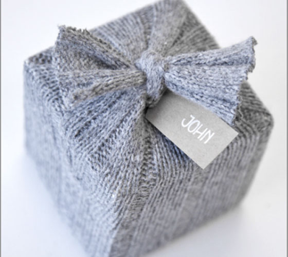 Re-purposed Sweater Gift Wrap