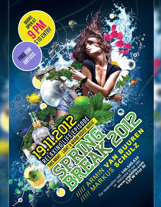 Spring Break - Free Party Flyer